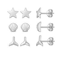 Trio De Brincos Em Prata 925 Sereia, Concha e Estrela