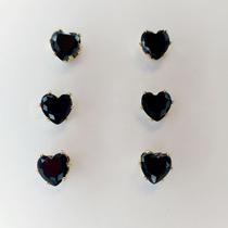 Trio de Brincos folheado a ouro coração zirconia preto Femininos Trio de Brincos folheado a ouro coração zirconia preto Femininos