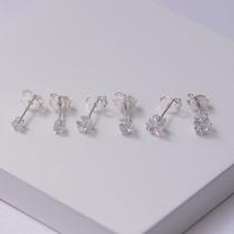 Trio de Brincos Folheado a Prata Zircônias Quadrada