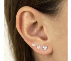 Trio de Brincos formato coração zircônia na Prata 925