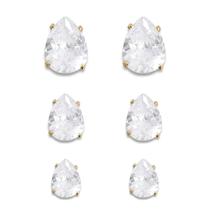 Trio de Brincos Gota Zircônia Cristal Banhado a Ouro 18K Semijoia Trio de Brincos Gota Zircônia Cristal Banhado a Ouro 18K Semijoia