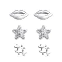 Trio de Brincos Moderno Estrela Boca Hashtag Banhado a Prata Trio de Brincos Moderno Estrela Boca Hashtag Banhado a Prata