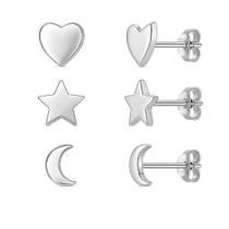 Trio De Brincos Pequenos Estrelas Em Prata 925 Legítima