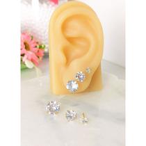 Trio de Brincos Ponto de Luz Ouro 18k Antialérgico - P/M/G