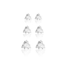 Trio de brincos ponto de luz triangulo zircônia cristal - Banhado em prata 925