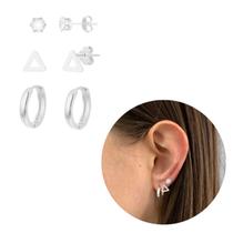 Trio De Brincos Prata 925 Argolinha Triangulo Pedra Banhado