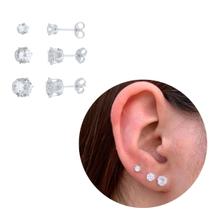 Trio De Brincos Prata 925 Com Zircônia De 5mm, 4mm E 3mm Redondo Banhado Trio De Brincos Prata 925 Com Zircônia De 5mm, 4mm E 3mm Redondo Banhado