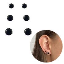 Trio de brincos prata 925 ponto de luz preto banhado brilho Trio de brincos prata 925 ponto de luz preto banhado brilho