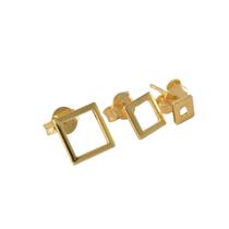 Trio de Brincos Quadrados Folheado em Ouro 18k