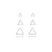 Trio De Brincos Triângulos Lisos Folheado em Prata