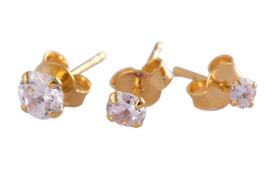 Trio De Brincos Zirconia Folheado Em Ouro 18k