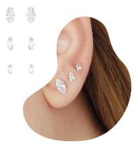 Trio De Brincos Zirconia Navete Com Zirconias Prata 925