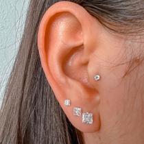 Trio de brincos zirconia quadrado em legitima prata 925 legitima