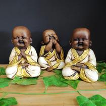 Trio de buda da felicidade branco 15cm