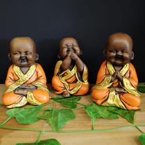 Trio de buda da felicidade laranjado 15cm