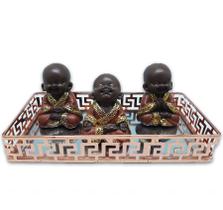 Trio de Buda da Felicidade Prosperidade Marrom Bandeja 20x10