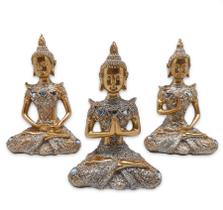 Trio de Buda da Reflexão Yoga Refletindo Buda Gold Brilhante - Flash