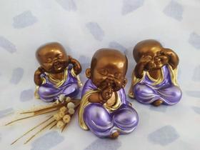 Trio de Buda Monge Bebê Cego Surdo e Mudo 11CM Lilas Decoração - Arte&Decoração