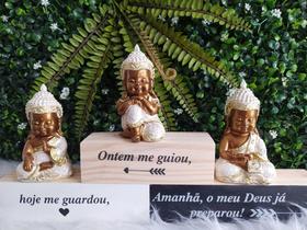Trio de Buda Monge Bebê Sabedoria Meditação Perola Decoração 11CM - Arte & Decoração