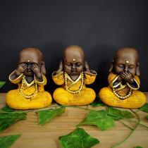 Trio de buda sem pé amarelo 15cm Trio de buda sem pé amarelo 15cm