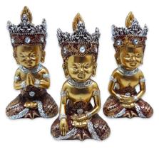 Trio de Buda Tailandês da Prosperidade Vermelho Gold 12cm - Flash