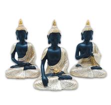 Trio de Buda Tailandês da Sabedoria Preto Dourado 12 cm - Flash