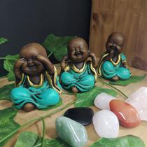 Trio de budas baby envelhecido c/ turquesa 8cm Trio de budas baby envelhecido c/ turquesa 8cm