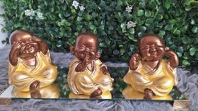 Trio De Budas Monge Bebê Cego Surdo E Mudo Amarelo 8cm