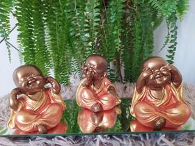 Trio de Budas Monge Bebê Cego Surdo e Mudo Laranja Decoração