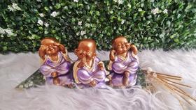 Trio de Budas Monge Bebê Cego Surdo e Mudo Lilas Decoração Sala - Arte & Decoração