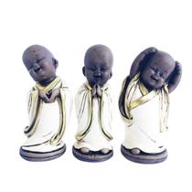 Trio de Budas Monges Alegres 18cm Branco - Hadu Esotéricos