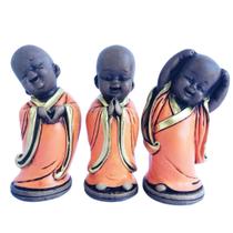Trio de Budas Monges Alegres 18cm Laranja - Hadu Esotéricos