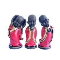 Trio de Budas Monges Alegres 18cm Vermelho - Hadu Esotéricos