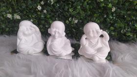 Trio de Budas Monges Bebês Cego Surdo Mudo 8 CM Gesso Cru Para Pintar