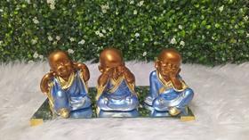 Trio de Budas Monges Liso Bebê Cego Surdo Mudo Decoração 9CM