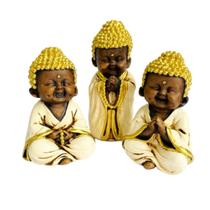 Trio de Budas Monges Rezando Branco Gesso - Hadu Esotéricos