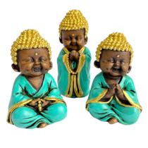 Trio de Budas Monges Rezando Verde Gesso - Hadu Esotéricos