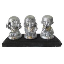 Trio de Budas na Base 12cm - Nada Vejo, Nada Escuto, Nada Falo - Prateado Trio de Budas na Base 12cm - Nada Vejo, Nada Escuto, Nada Falo - Prateado