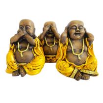 Trio de Budas não veja o mal, não ouça o mal, não fale o mal 15cm Amarelo - Hadu Esotéricos