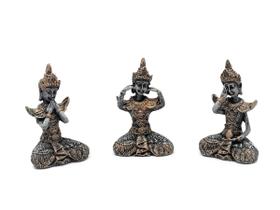 Trio de Budas sábios surdo, cego e mudo 14 cm em resina