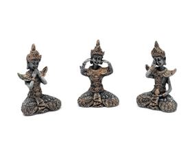 Trio De Budas Sábios Surdo, Cego E Mudo 14 Cm Em Resina - Vicentini