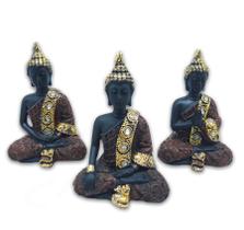 Trio de Budas Tailandeses Meditando Yoga Preto Marrom 12 cm - Flash