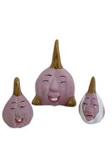 Trio de Cabeça de Alho de porcelana miniaturas enfeite