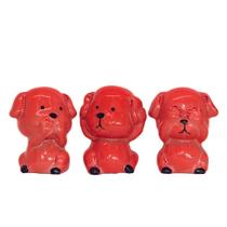 Trio de Cachorrinhos Sábios - Cego Surdo Mudo Cerâmica Vermelho