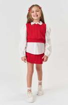 Trio de Camisa em Tricoline Colete e Short Saia em Tricot Relevo Kukiê Infantil Menina Trio de Camisa em Tricoline Colete e Short Saia em Tricot Relevo Kukiê Infantil Menina
