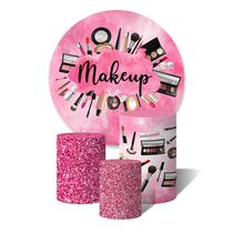 Trio De Capa Cilíndricas + Painel Maquiagem Makeup Fundo Aquarela Rosa Trio De Capa Cilíndricas + Painel Maquiagem Makeup Fundo Aquarela Rosa