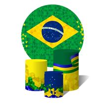 Trio De Capa Cilíndricas + Painel Sublimado c/ Elástico Brasil Futebol Geométrico Trio De Capa Cilíndricas + Painel Sublimado c/ Elástico Brasil Futebol Geométrico