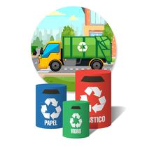 Trio De Capa Cilíndricas + Painel Sublimado c/ Elástico Caminhão de Lixo Reciclável Trio De Capa Cilíndricas + Painel Sublimado c/ Elástico Caminhão de Lixo Reciclável