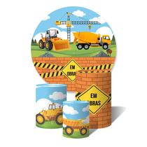 Trio De Capa Cilíndricas + Painel Sublimado c/ Elástico Em Obras Construção Trator e Caminhão no Campo Trio De Capa Cilíndricas + Painel Sublimado c/ Elástico Em Obras Construção Trator e Caminhão no Campo