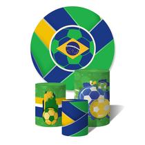 Trio De Capa Cilíndricas + Painel Sublimado c/ Elástico Futebol Brasil Bandeira Bola